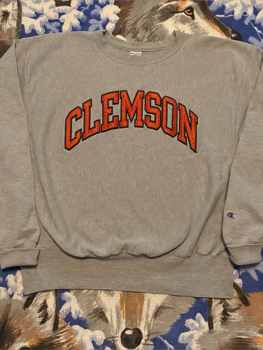 Champion Reverse Weave Gray Sweatshirt with Orange Clemson Arch Logo